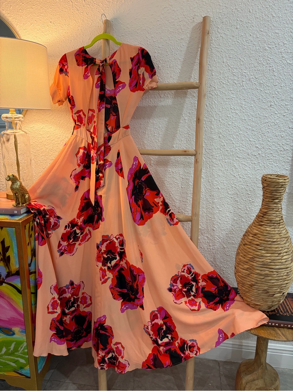 ASOS Peach Maxi Dress with Red and Pink Floral Print